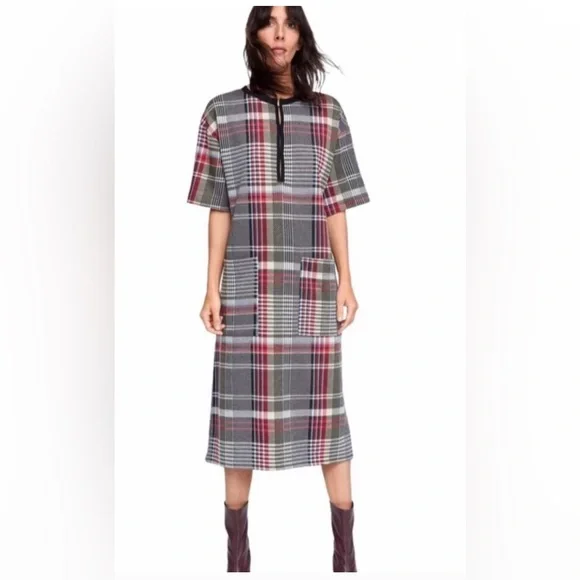 red checked dress zara Zara Red Plaid Mini Dress
